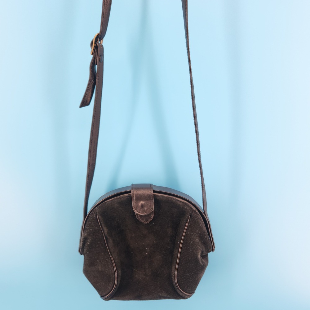 Vintage Axiom Black Leather Suede Crossbody Bag Purse Made in Korea 8"